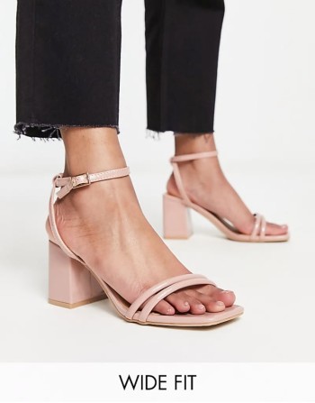 Wide Fit square toe block heel barely there sandals in beige