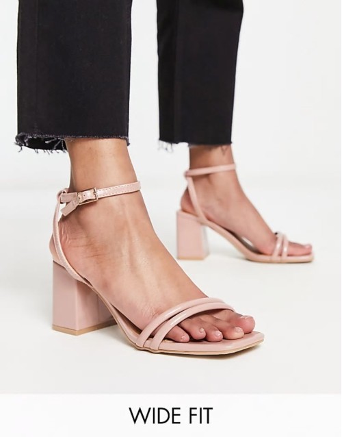 Wide Fit square toe block heel barely there sandals in beige