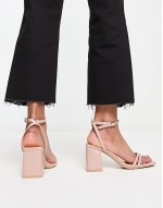 Wide Fit square toe block heel barely there sandals in beige