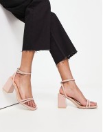 Wide Fit square toe block heel barely there sandals in beige