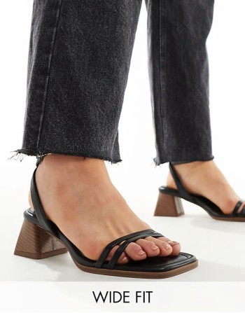 ‌Stylish Wide Fit Honeydew mid block heeled sandals in black