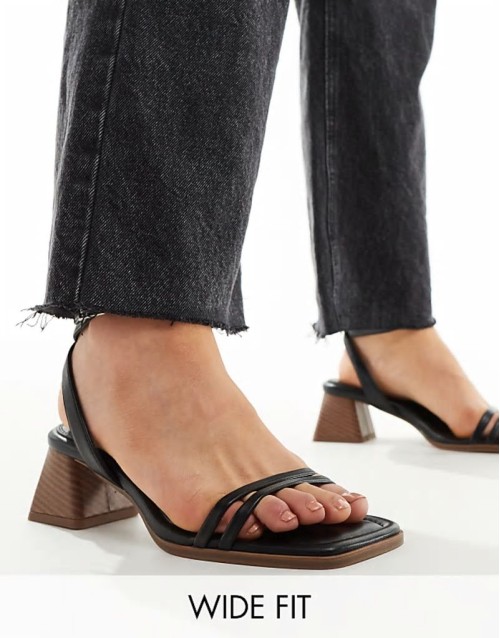 ‌Stylish Wide Fit Honeydew mid block heeled sandals in black