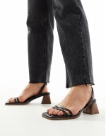 ‌Stylish Wide Fit Honeydew mid block heeled sandals in black