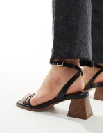 ‌Stylish Wide Fit Honeydew mid block heeled sandals in black