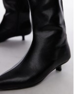 Stevie mid heel pointed toe knee high boots in black