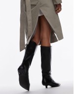 Stevie mid heel pointed toe knee high boots in black