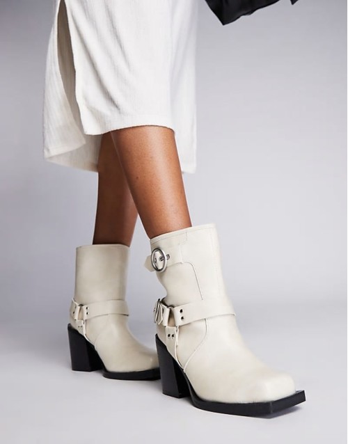 Freak heeled ankle biker boot in cream