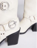 Freak heeled ankle biker boot in cream