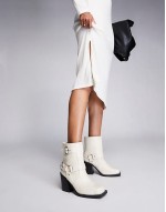 Freak heeled ankle biker boot in cream