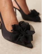 Wide Fit Sunrise corsage slingback mid heeled shoes in black