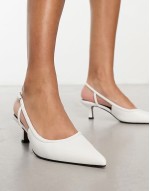 Wide Fit Strut slingback kitten heeled shoes in white