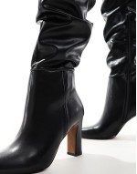 Kaia block heeled ruched over the knee boots in black