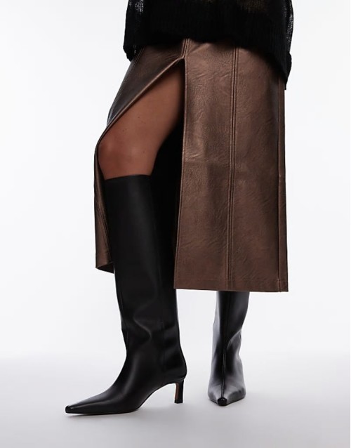 Taz premium leather knee high heeled boots in black
