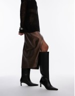 Taz premium leather knee high heeled boots in black