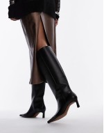 Taz premium leather knee high heeled boots in black