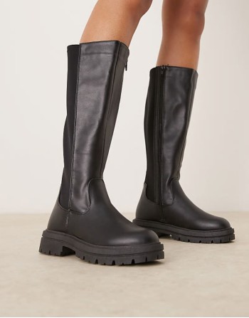 chunky knee boot in black