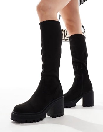 knee high chunky boots in black