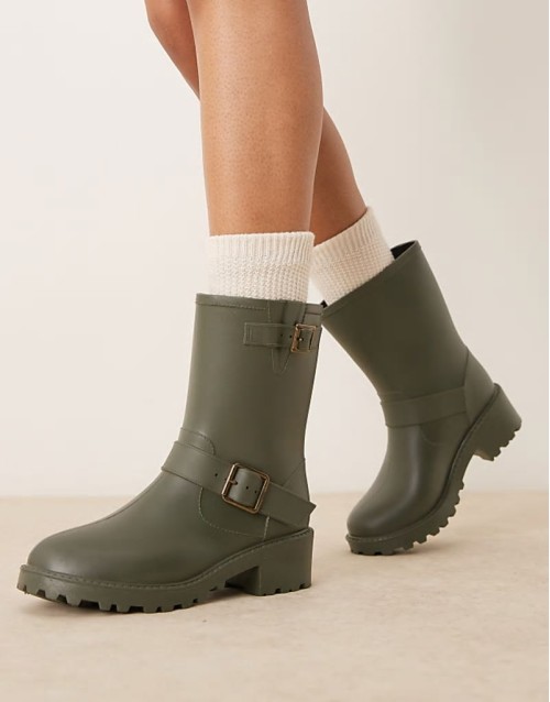 biker wellies in khaki