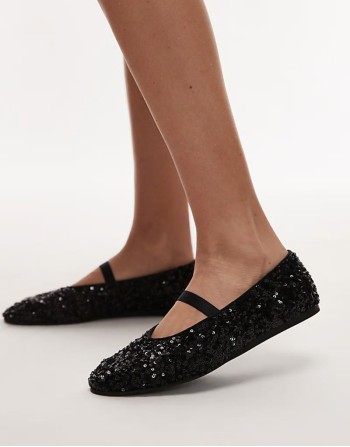 sequin ballerina pumps in black
