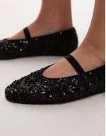sequin ballerina pumps in black