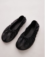 Claire leather ruched ballet flats in black