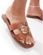 Stork ring detail flat sandals in tan