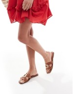 Stork ring detail flat sandals in tan
