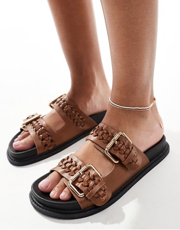 double buckle flat sandal in tan