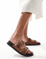 double buckle flat sandal in tan