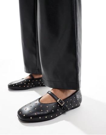 Dorina Wide Fit studded ballet flats with strap in black