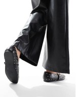 Dorina Wide Fit studded ballet flats with strap in black