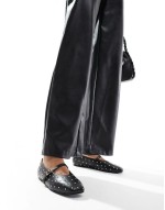 Dorina Wide Fit studded ballet flats with strap in black