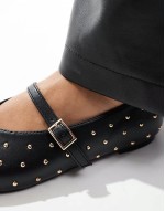 Dorina Wide Fit studded ballet flats with strap in black