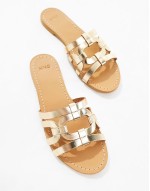 caged flat sandal in gold