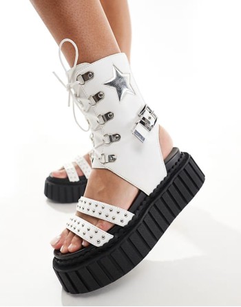 Haunting Lace up Sandal with Star in White