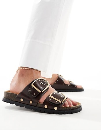 two strap sandal with stud detail in brown