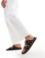 two strap sandal with stud detail in brown