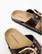 two strap sandal with stud detail in brown