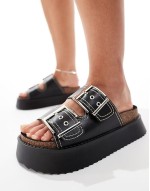 Firecracker double strap footbed flat sandals in black
