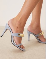 Novie trim detail high heeled mules in blue