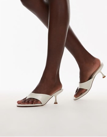 Isabella mid heel toe thong mule in white