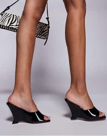 Tansi high heeled wedge mules in black