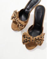 Natter bow detail high heeled mules in sand